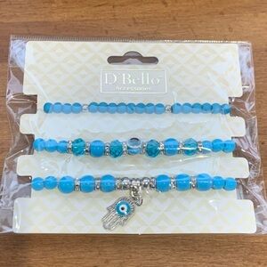 D'Bello Accessories Evil Eye Charm Good Luck Protection Blue Beaded Bracelet NWT